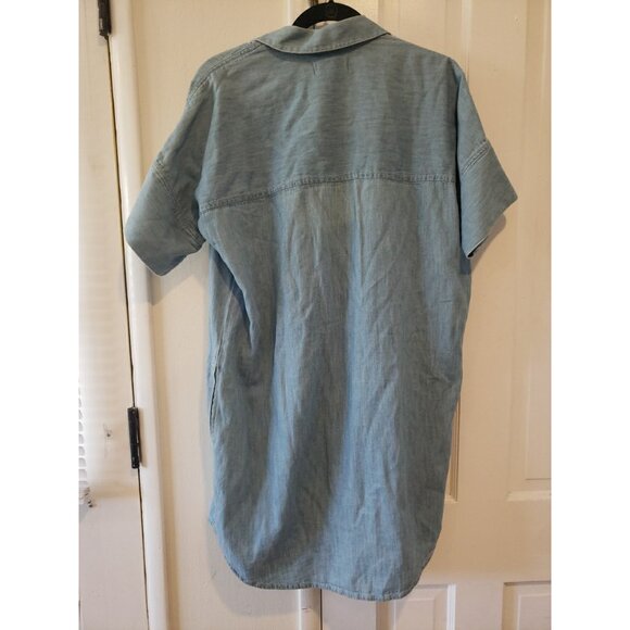 Madewell Shirt Dress Chambray Courier Blue  S Short Sleeve Button Cotton Linen - Picture 7 of 10